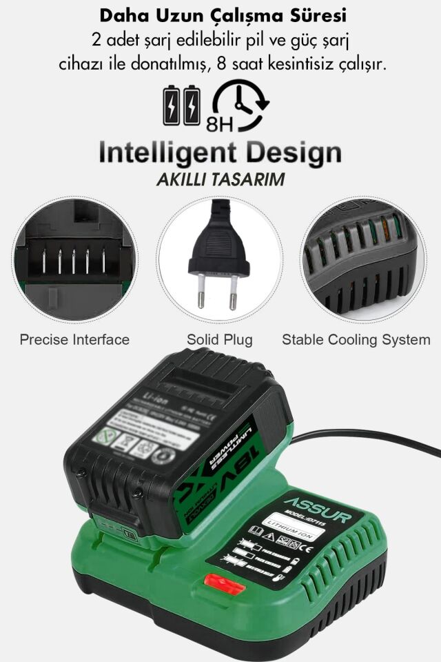 Assur 21V Çift Metal Şanzıman Çift Akülü Şarjlı Darbeli Matkap