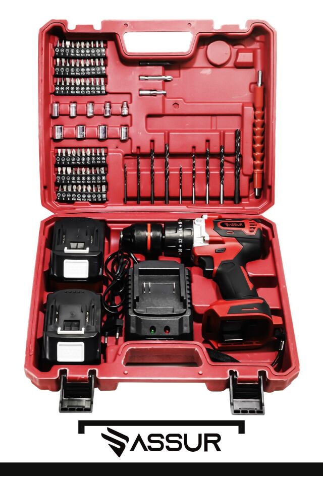 Assur 21V Çelik Şanzıman Çift Akülü Darbeli Şarjlı Matkap Akülü Vidalama