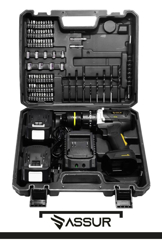 Assur 21V Çelik Şanzıman Çift Akülü Darbeli Şarjlı Matkap Akülü Vidalama