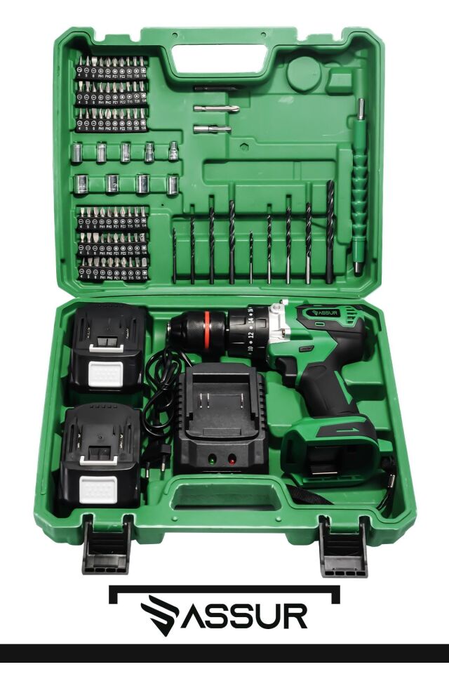 Assur 21V Çelik Şanzıman Çift Akülü Darbeli Şarjlı Matkap Akülü Vidalama