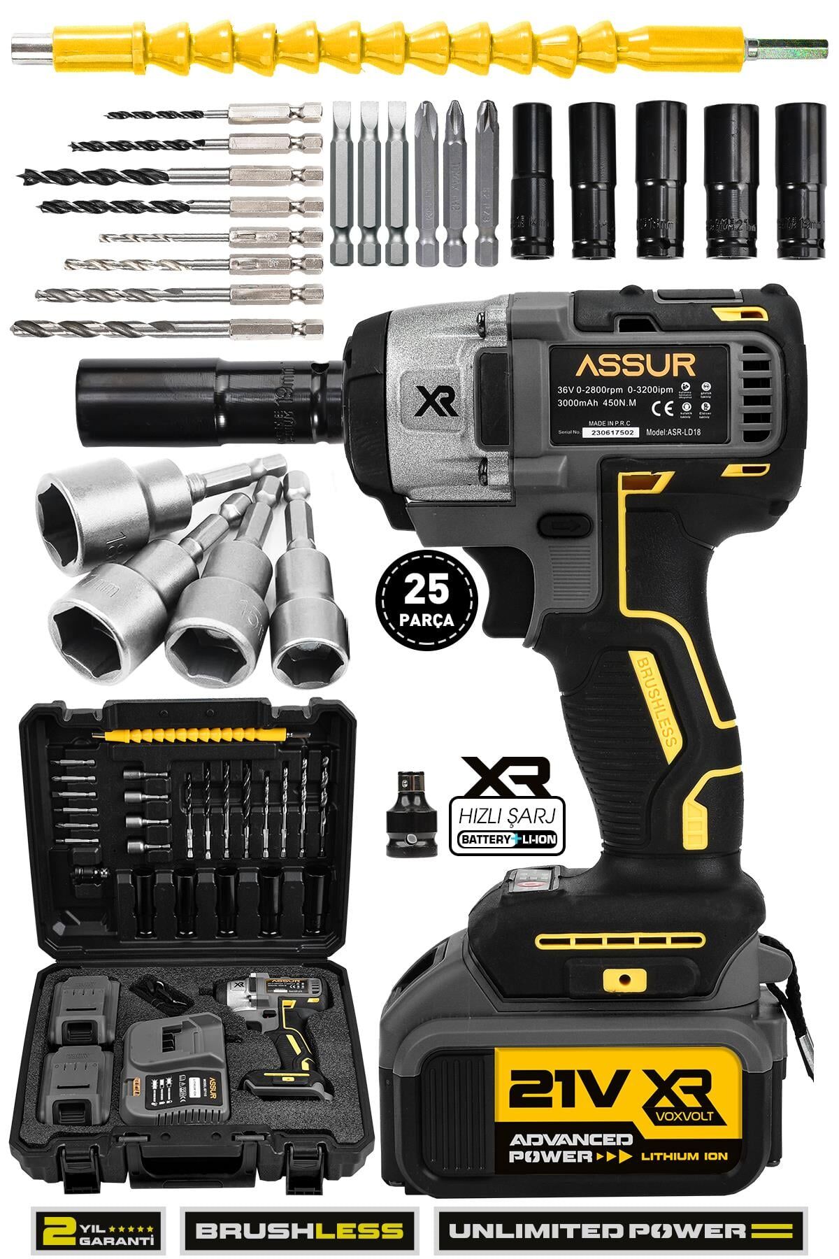 Assur 21V Akülü Bijon Somun Sıkma Sökme Matkap Kömürsüz