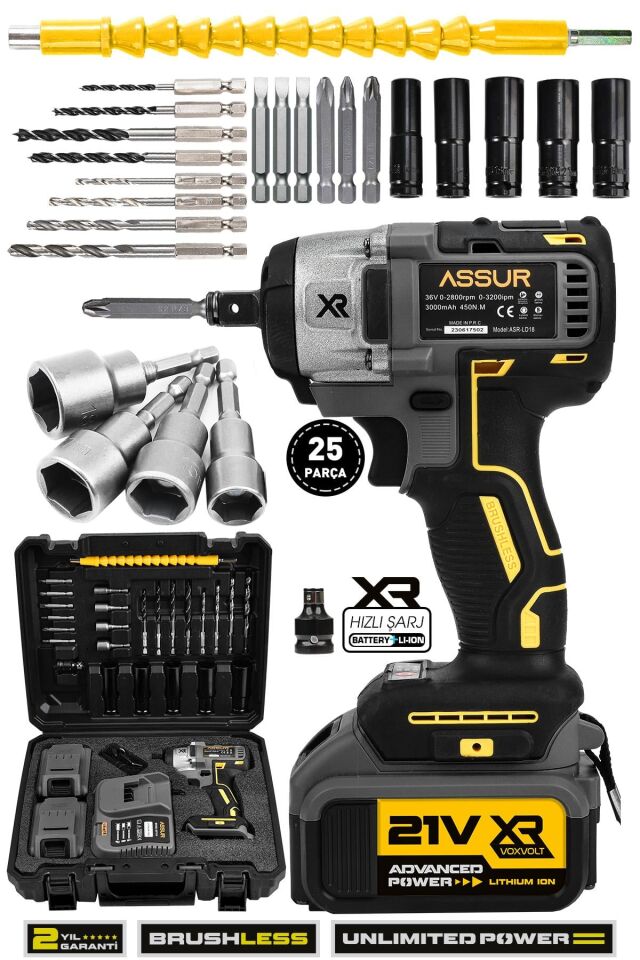 Assur 21V Akülü Bijon Somun Sıkma Sökme Matkap Kömürsüz