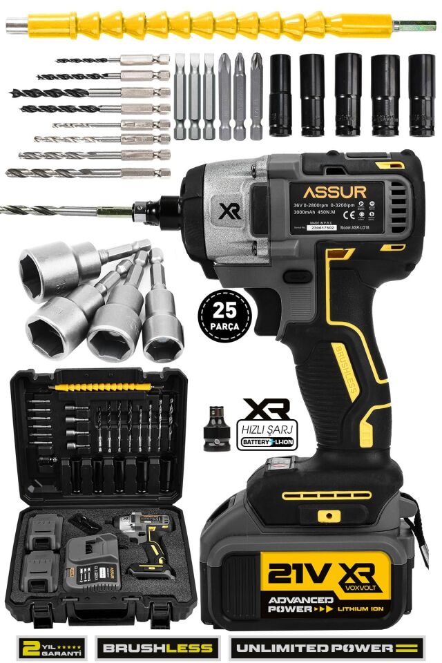 Assur 21V Akülü Bijon Somun Sıkma Sökme Matkap Kömürsüz