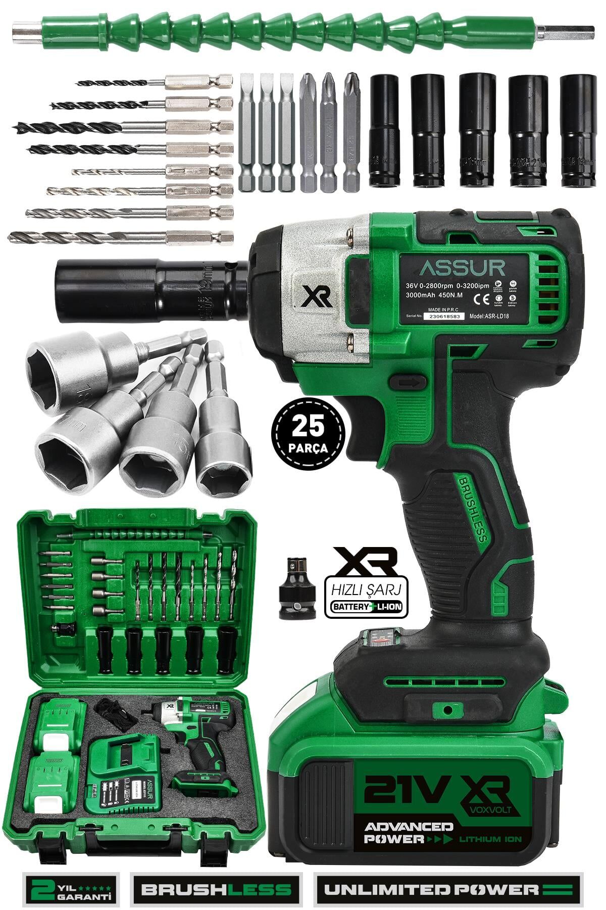 Assur 21V Akülü Bijon Somun Sıkma Sökme Matkap Kömürsüz