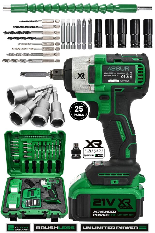 Assur 21V Akülü Bijon Somun Sıkma Sökme Matkap Kömürsüz
