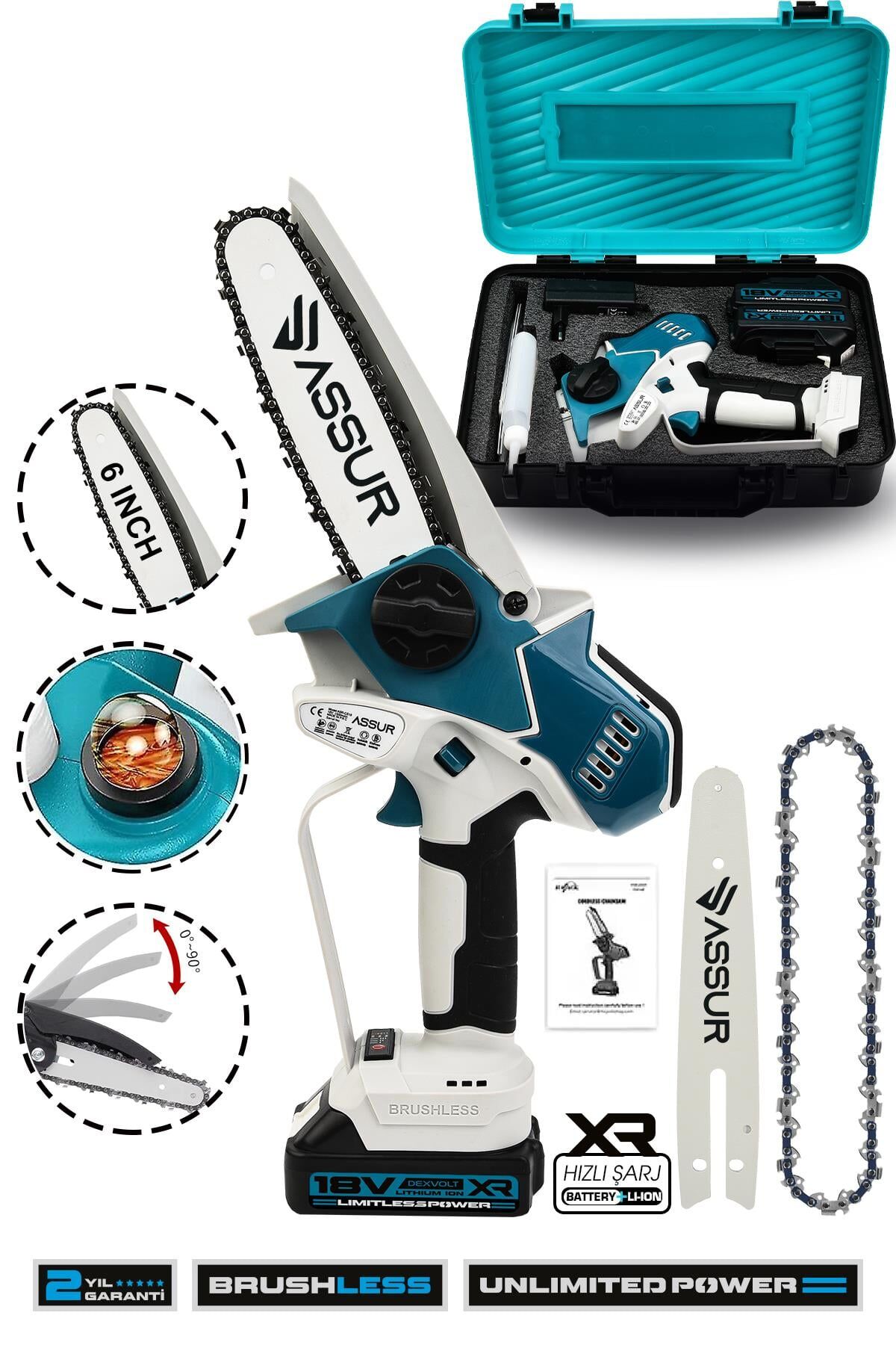 Assur 18V Çift Akü Ağaç Odun Dal Kesme Budama El Testeresi