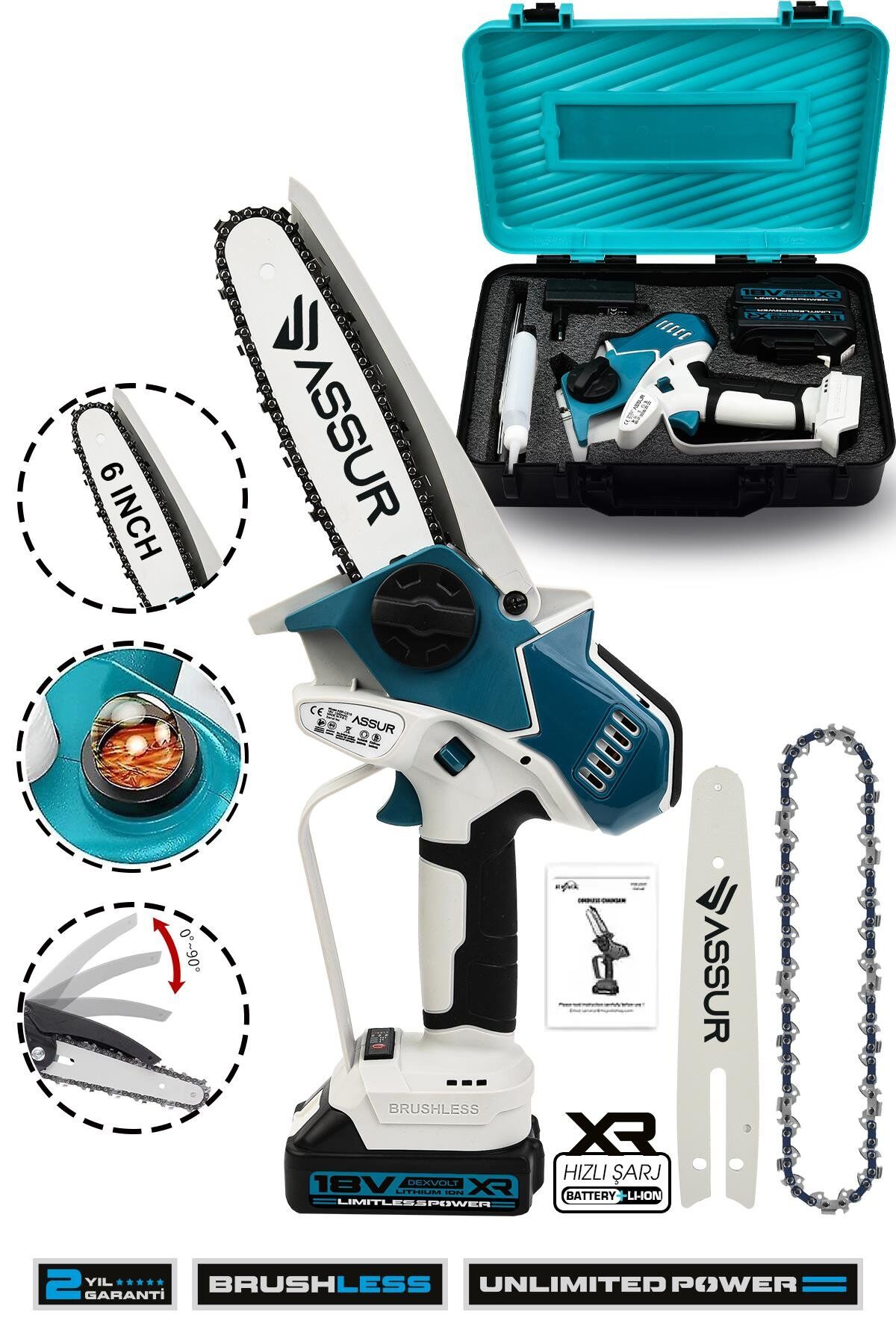 Assur 18V Çift Akü Ağaç Odun Dal Kesme Budama El Testeresi