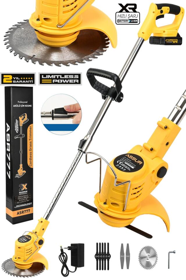 Assur 21V Çift Akülü Teleskopik Kol Çalı Ot Çim Biçme Şarjlı Tırpan