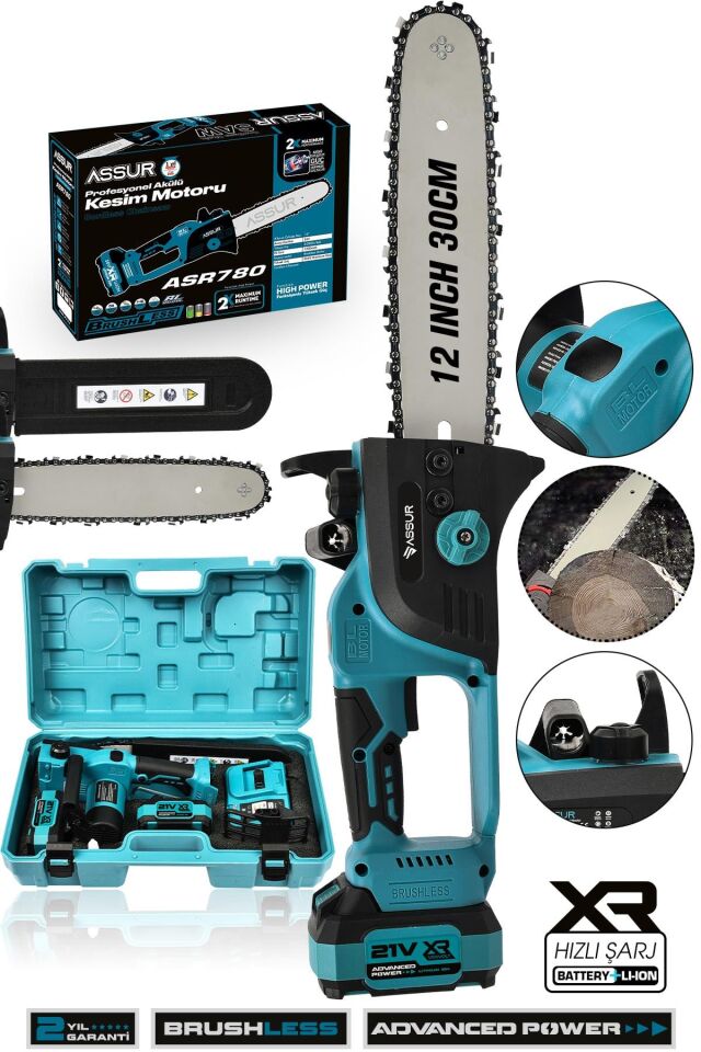 Assur 21V Çift Akülü Testere Ağaç Odun Dal Kesme Motoru