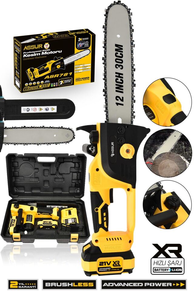 Assur 21V Çift Akülü Testere Ağaç Odun Dal Kesme Motoru