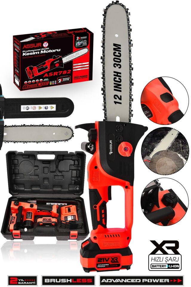 Assur 21V Çift Akülü Testere Ağaç Odun Dal Kesme Motoru