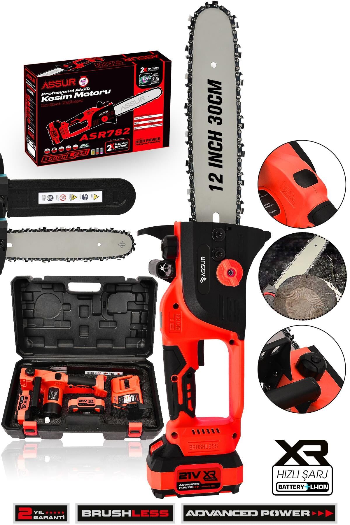 Assur 21V Çift Akülü Testere Ağaç Odun Dal Kesme Motoru