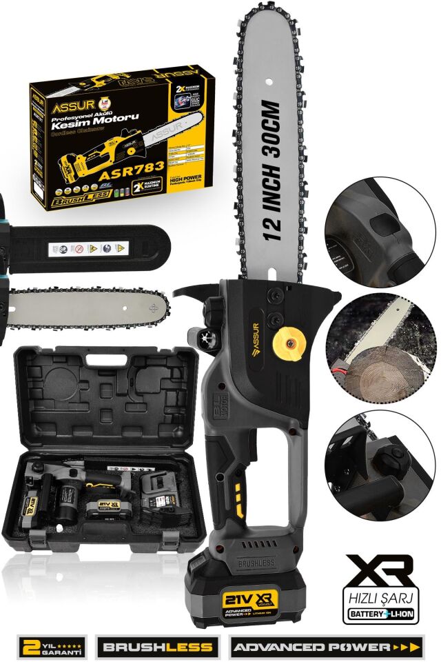 Assur 21V Çift Akülü Testere Ağaç Odun Dal Kesme Motoru