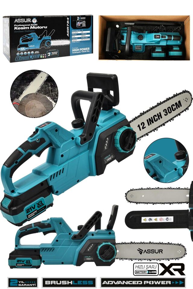 Assur 21V Çift Akülü Şarjlı Dal Budama Makinesi Testeresi Kesim Motoru
