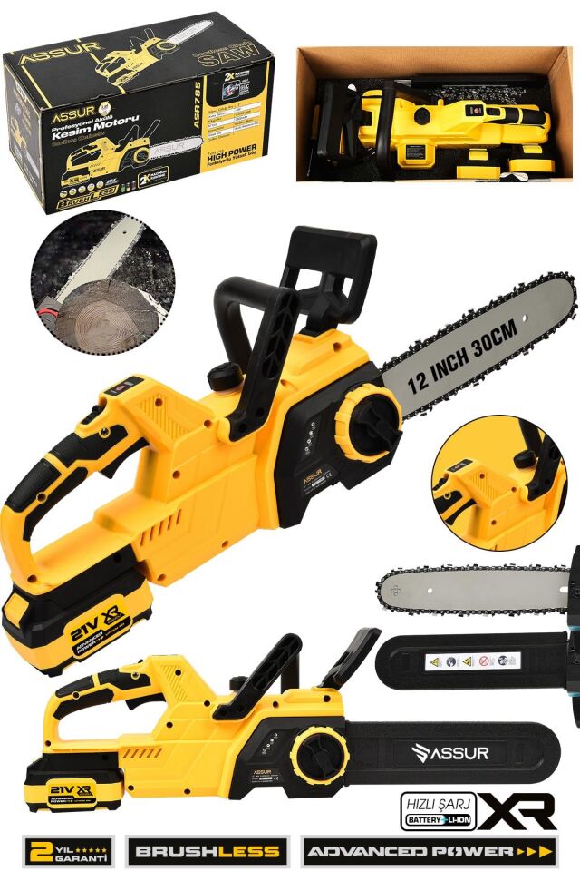 Assur 21V Çift Akülü Şarjlı Dal Budama Makinesi Testeresi Kesim Motoru