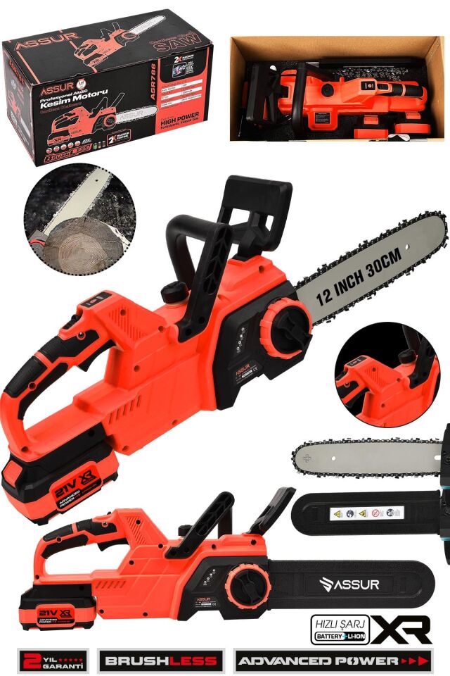 Assur 21V Çift Akülü Şarjlı Dal Budama Makinesi Testeresi Kesim Motoru