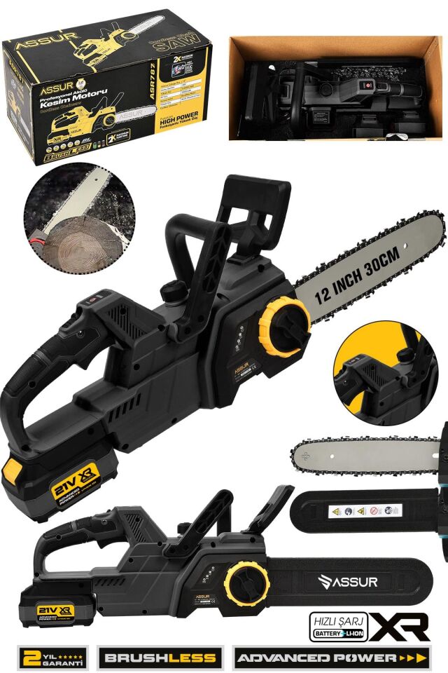 Assur 21V Çift Akülü Şarjlı Dal Budama Makinesi Testeresi Kesim Motoru