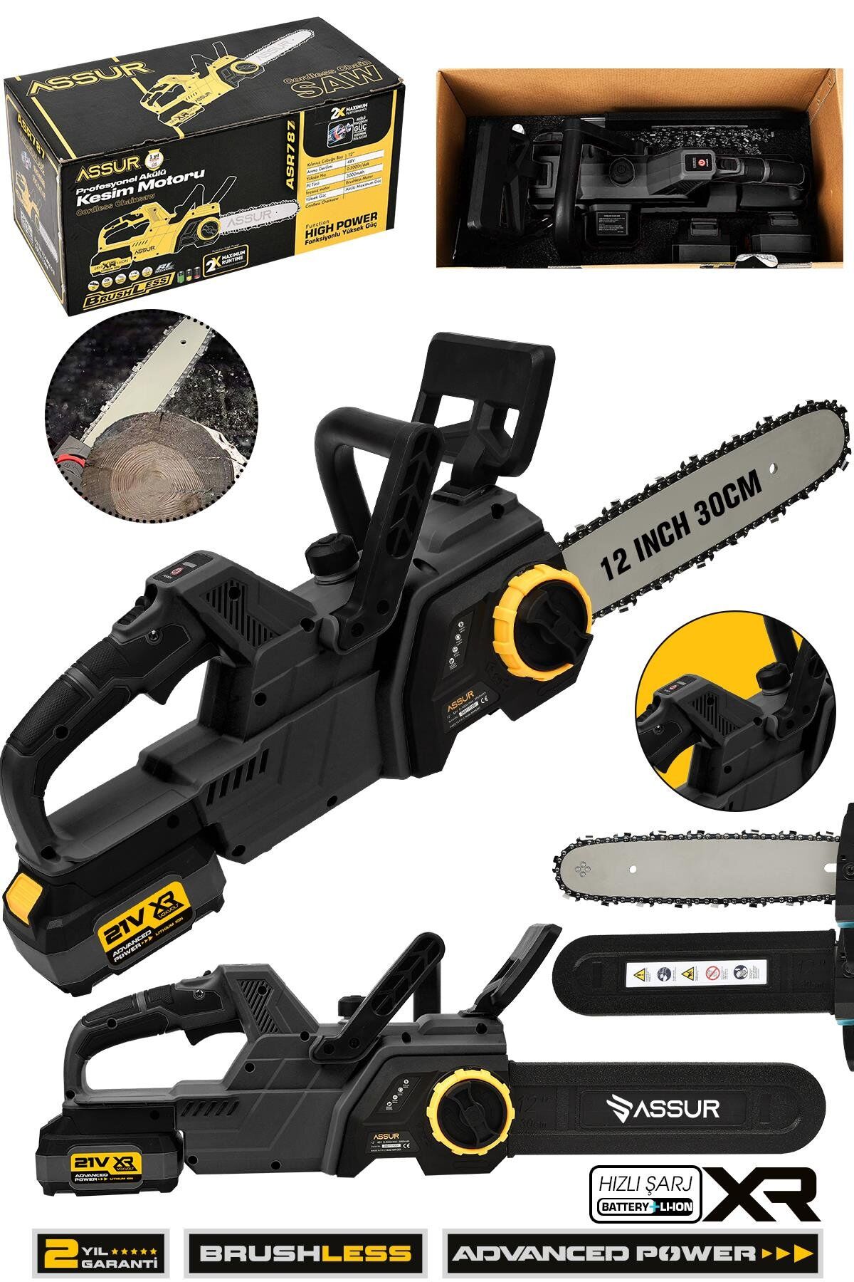 Assur 21V Çift Akülü Şarjlı Dal Budama Makinesi Testeresi Kesim Motoru