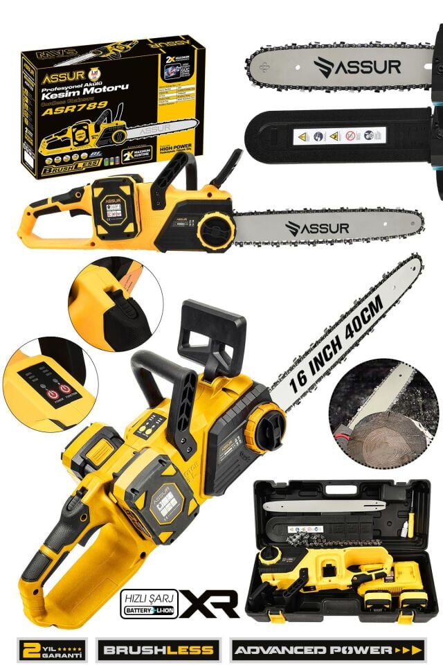 Assur 21V Çift Batarya Dal Budama Makinesi Şarjlı Testere Kesim Motoru
