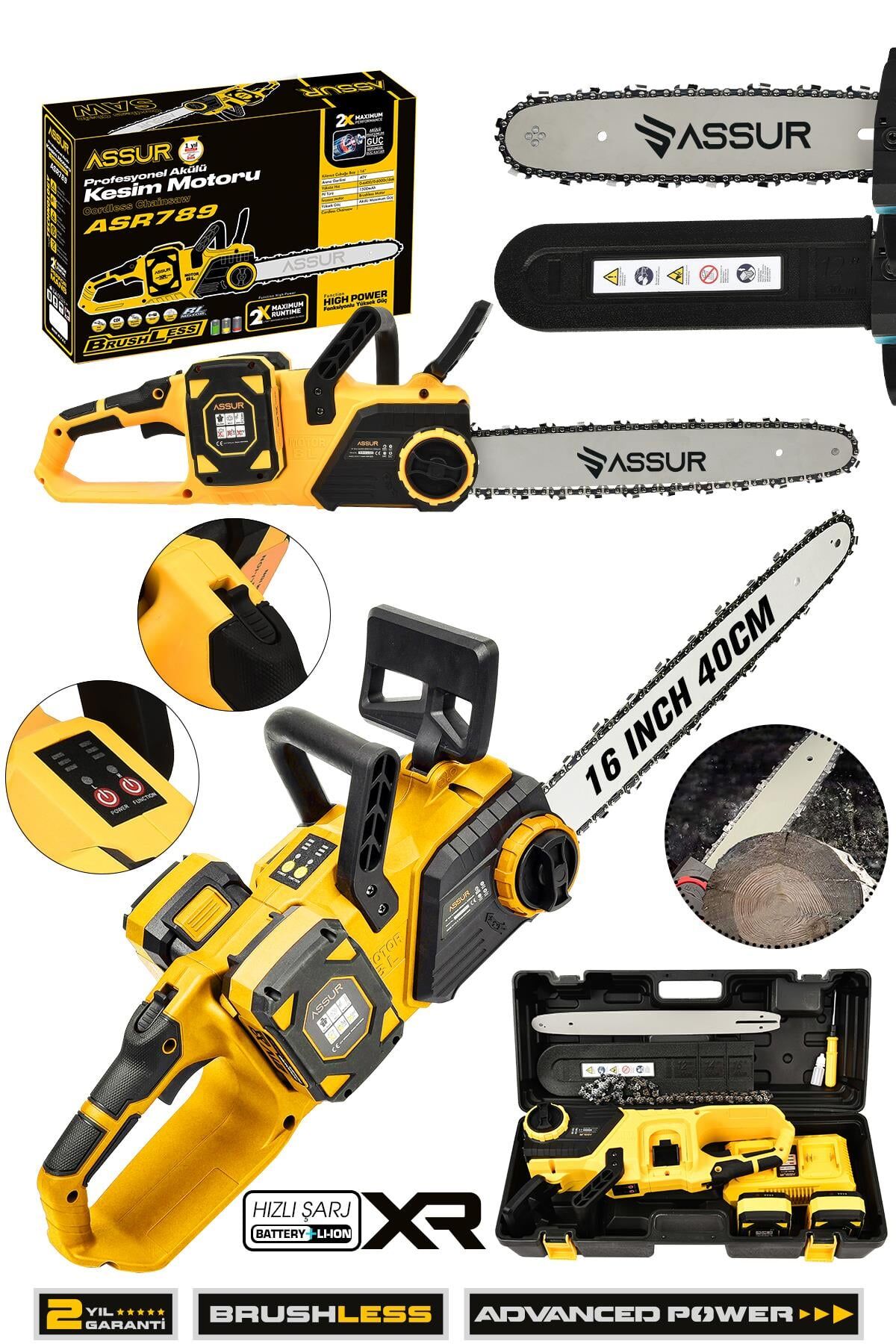 Assur 21V Çift Batarya Dal Budama Makinesi Şarjlı Testere Kesim Motoru