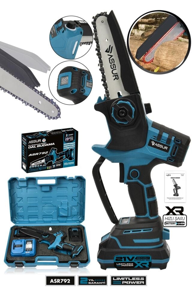 Assur 21V Çift Akülü Dal Budama Makinesi El Testeresi Kesim Motoru
