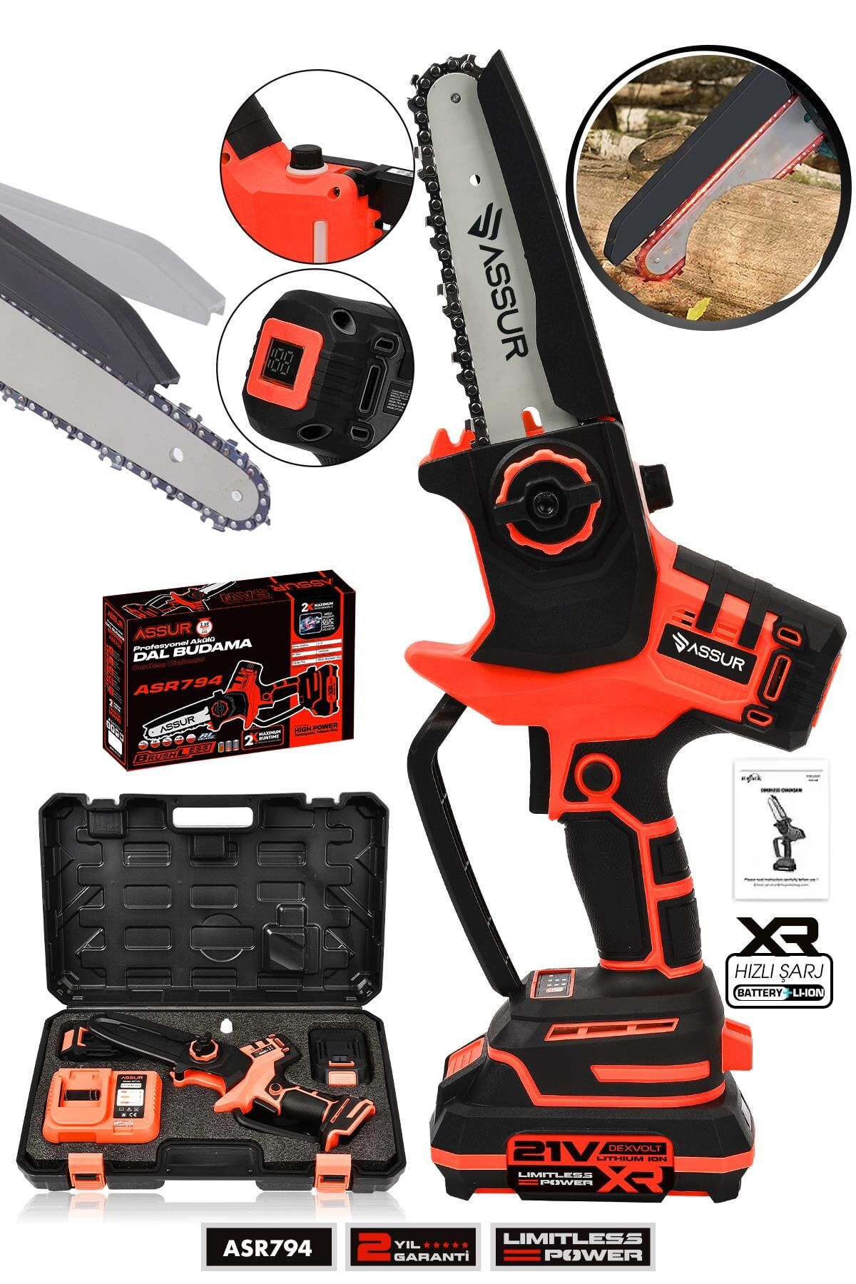 Assur 21V Çift Akülü Dal Budama Makinesi El Testeresi Kesim Motoru