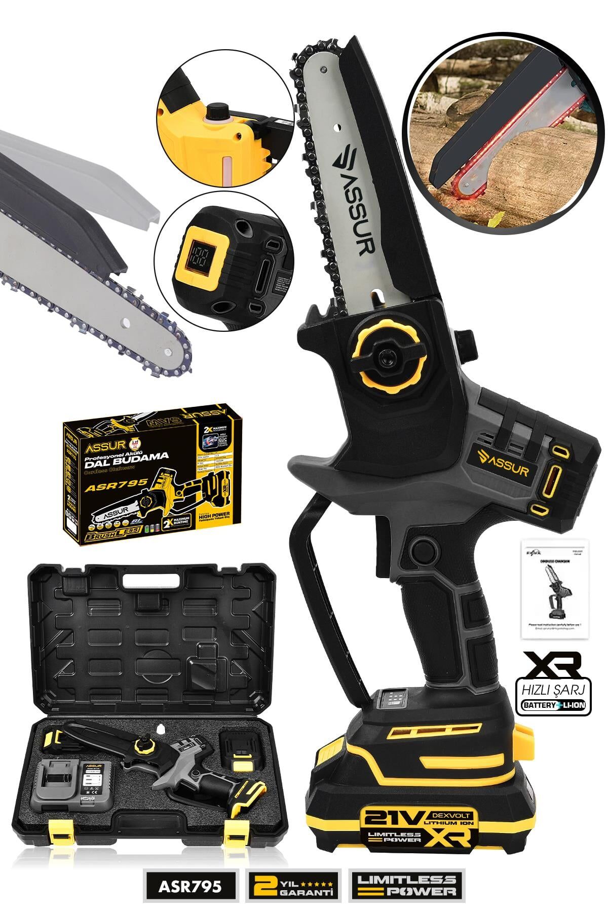 Assur 21V Çift Akülü Dal Budama Makinesi El Testeresi Kesim Motoru