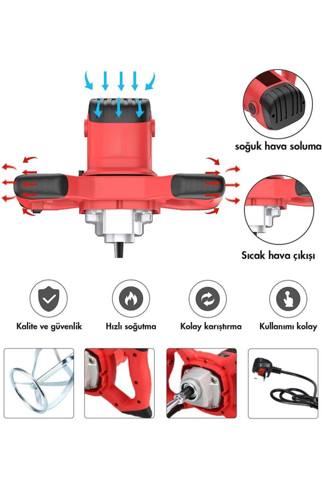 Assur Profesyonel 1800W Devir Ayarlı Elektrikli Alçı Boya Ve Harç Karıştırıcı Mikser