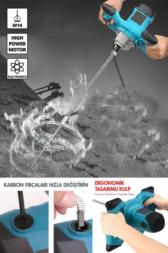 Assur Profesyonel 1800W Devir Ayarlı Elektrikli Alçı Boya Ve Harç Karıştırıcı Mikser
