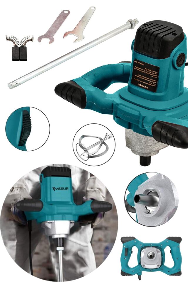 Assur Profesyonel 1800W Devir Ayarlı Elektrikli Alçı Boya Ve Harç Karıştırıcı Mikser