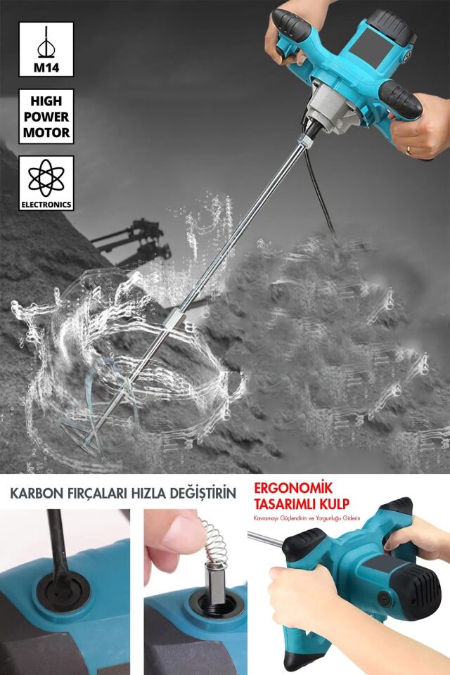 Assur Profesyonel 1800W Devir Ayarlı Elektrikli Alçı Boya Ve Harç Karıştırıcı Mikser