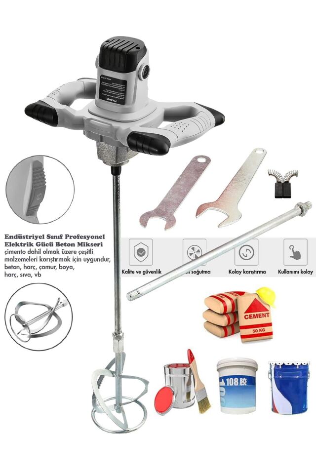 Assur Profesyonel 1800W Devir Ayarlı Elektrikli Alçı Boya Ve Harç Karıştırıcı Mikser