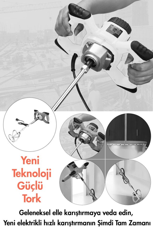 Assur Profesyonel 1800W Devir Ayarlı Elektrikli Alçı Boya Ve Harç Karıştırıcı Mikser