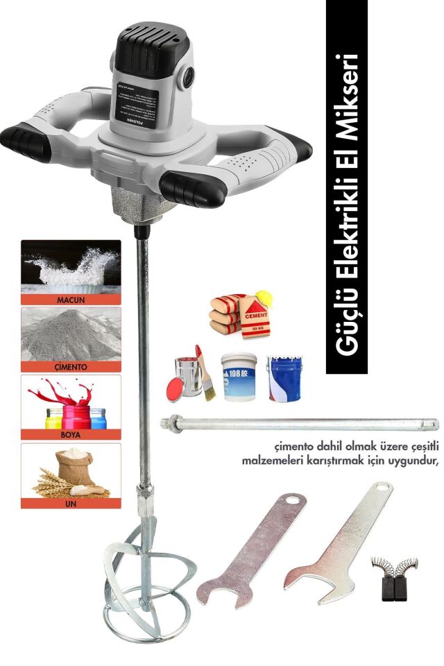 Assur Profesyonel 1800W Devir Ayarlı Elektrikli Alçı Boya Ve Harç Karıştırıcı Mikser