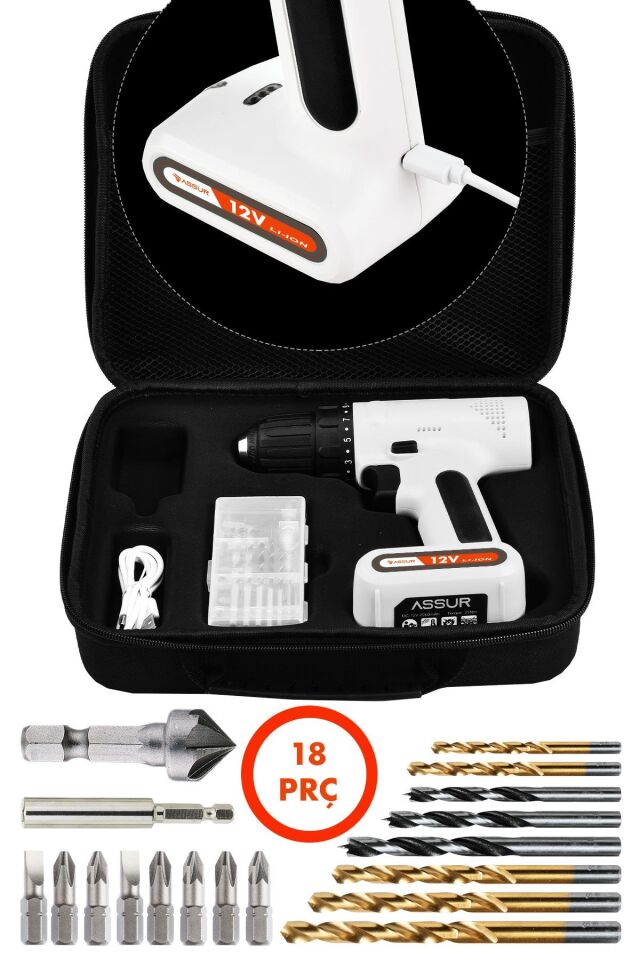 Assur 12V Type-C USB Şarjlı Matkap Dahili Batarya Akülü Vidalama