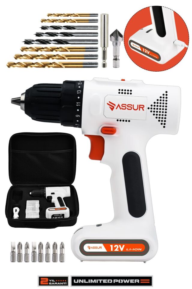 Assur 12V Type-C USB Şarjlı Akülü Vidalama Dahili Batarya Matkap