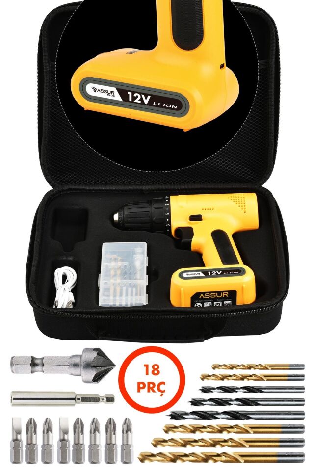 Assur 12V Type-C USB Şarjlı Akülü Vidalama Dahili Batarya Matkap
