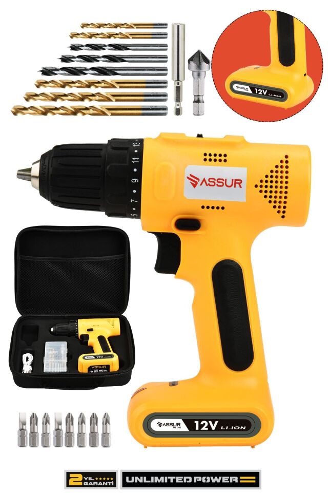 Assur 12V Type-C USB Şarjlı Matkap Dahili Batarya Akülü Vidalama