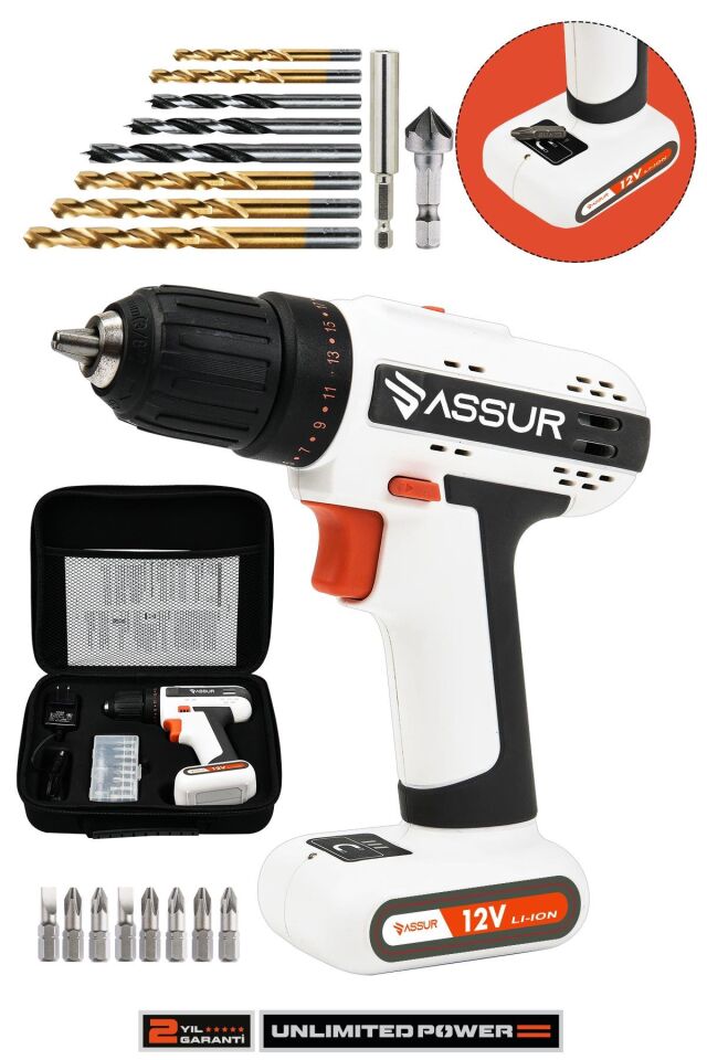Assur 12V Dahili Batarya Şarjlı Matkap Akülü Vidalama