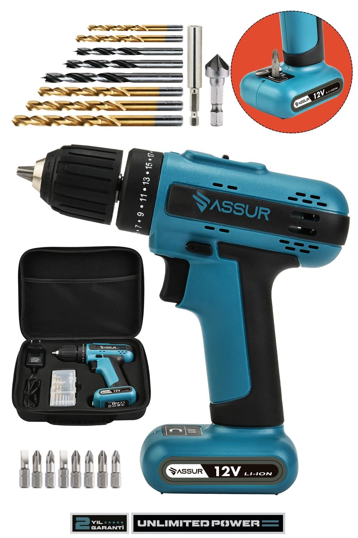 Assur 12V Dahili Batarya Akülü Vidalama Şarjlı Matkap