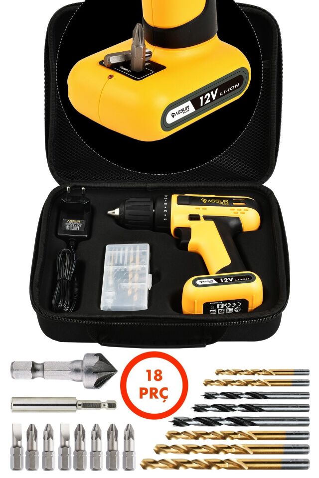 Assur 12V Dahili Batarya Akülü Vidalama Şarjlı Matkap