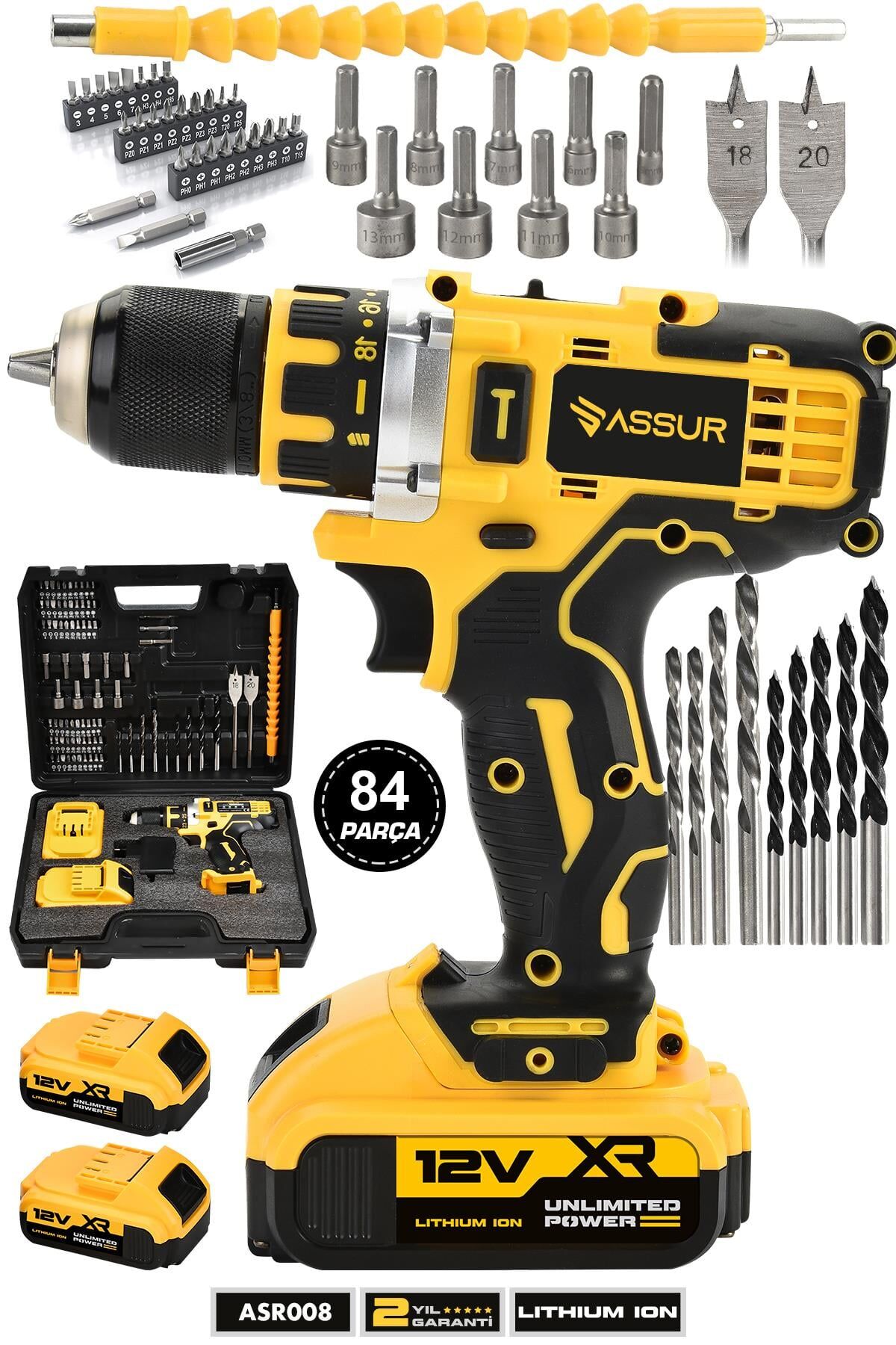 Assur 12V Şarjlı Matkap Metal Şanzıman Bakır Sargılı Çift Akülü