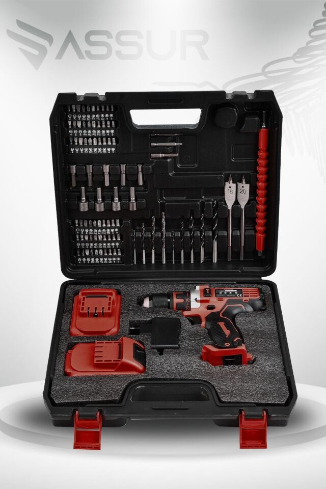 Assur 12V Çift Akülü Vidalama Metal Şanzıman Bakır Sargılı Şarjlı Matkap