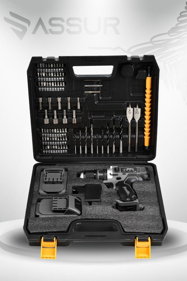 Assur 12V Çift Akülü Vidalama Metal Şanzıman Bakır Sargılı Şarjlı Matkap