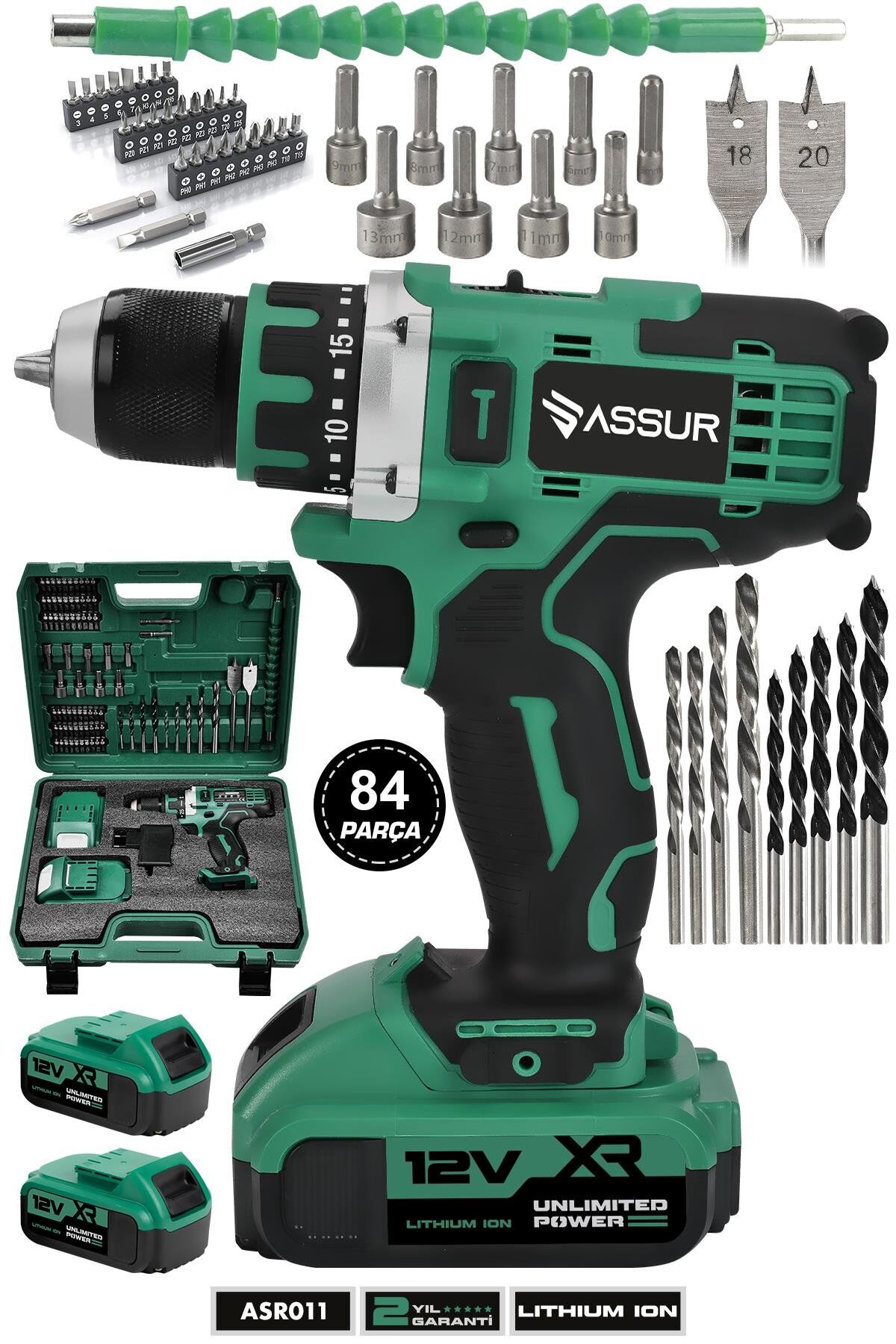 Assur 12V Çift Akülü Şarjlı Matkap Metal Şanzıman Akülü Vidalama