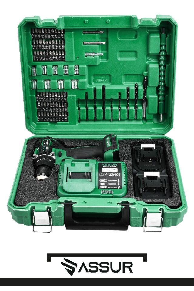 Assur 21V Bakır Sargı Kömürsüz Motor Çelik Mandren Darbeli Şarjlı Matkap Akülü Vidalama