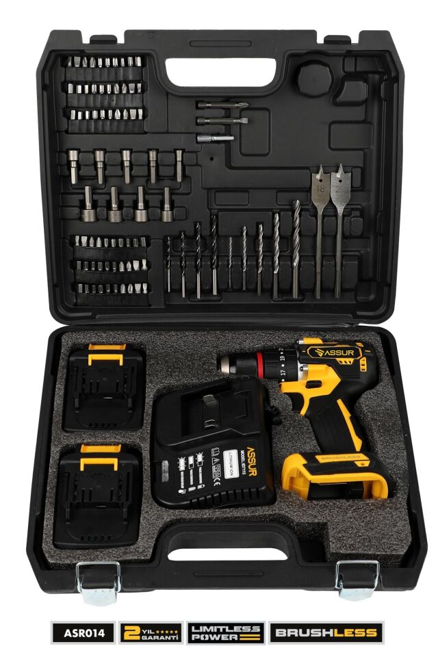 Assur 21V Bakır Sargı Kömürsüz Motor Çelik Mandren Darbeli Şarjlı Matkap Akülü Vidalama