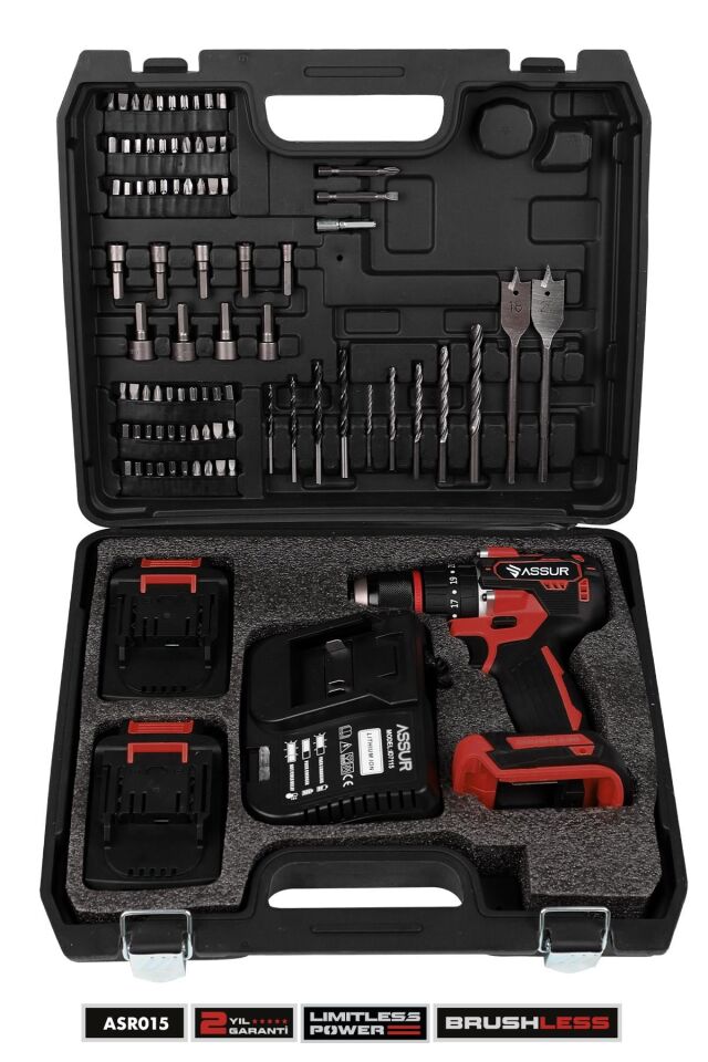 Assur 21V Şarjlı Matkap Kömürsüz Motor Çelik Mandren Darbeli Akülü Vidalama