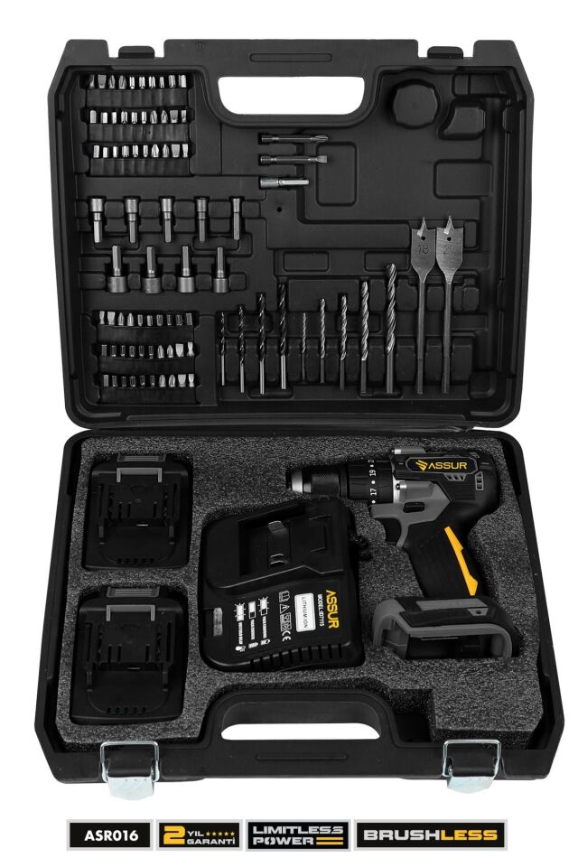 Assur 21V Şarjlı Matkap Kömürsüz Çelik Mandren Darbeli Akülü Vidalama
