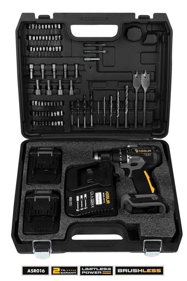 Assur 21V Şarjlı Matkap Kömürsüz Çelik Mandren Darbeli Akülü Vidalama
